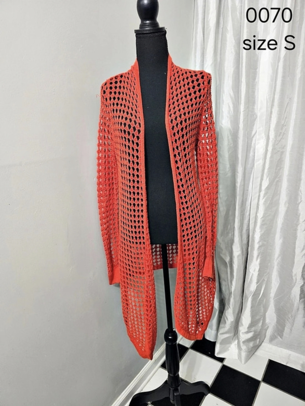 Open Front Mesh Cardigan in Orange Size Small